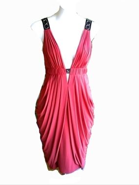 BCBG Maz Azria Dusty Rose Deep Vneck Plunge Sexy Cocktail Dress Size Extra Small
